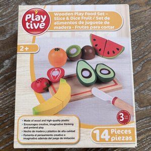 NEW Pretend Play Wooden Toy Kitchen Fruit Food 14 Piece Preschool Imagination